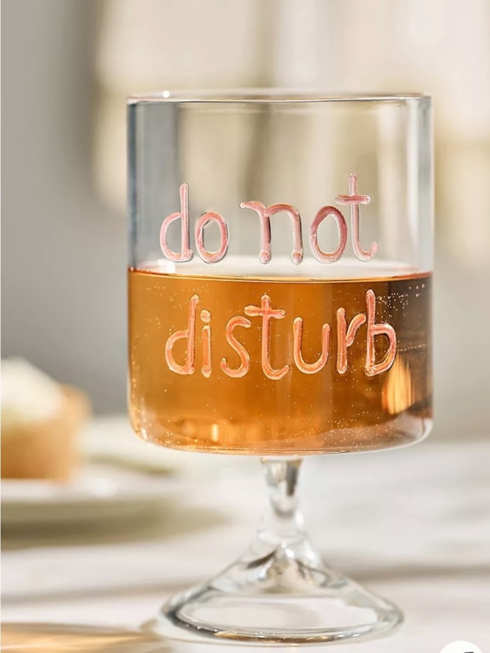 Do Not Disturb Stemmed Wine Glass - Pink Lettering